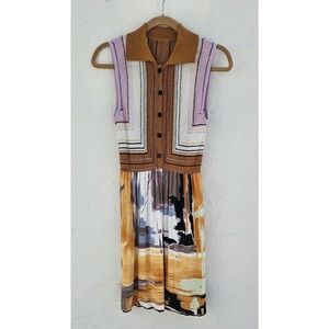 Missoni Womens Dress 6 Yellow Multi Knit Button Up Sleeveless Contrast Skirt